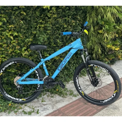 Bicicleta Alumínio Aro 26 Gios 4TRIX, 21V., Selim DDK Freestyle, F. Disco Absolute Hidraulico, Aro Vzan Vmaxx, Suspensão Absolute com Trava - Azul Claro com Azul Escuro