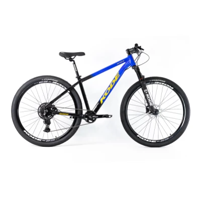 Bicicleta Aro 29 Alumínio Kode Attack, Shimano Cues 1x9 Velocidades, Freio a Disco Hidráulico Shimano MT-200, Suspensão Kode OVER AHE Aluminio com Trava no Guidão T.21 - Preto c/ Azul