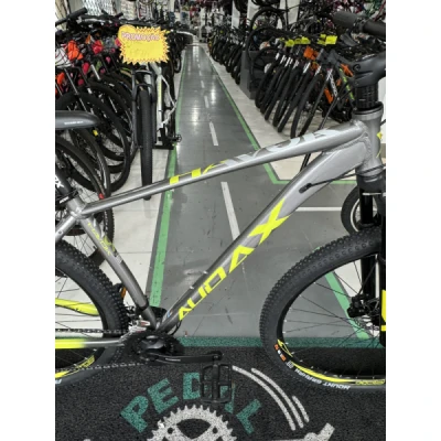 Bicicleta Alumínio Aro 29 Audax Havok SX Kit Shimano 21 Velocidades, Freio Hidraulíco, Garfo de Suspensão com Trava no Guidão, Quadro 19" ano 2024 - Inox com Amarelo